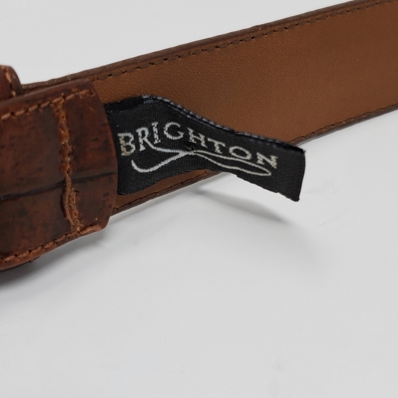 BRIGHTON BROWN EMBOSSED TEXTURED BELT SOLID BRASS BUCKLE MEN 38 - Picture 5 of 13